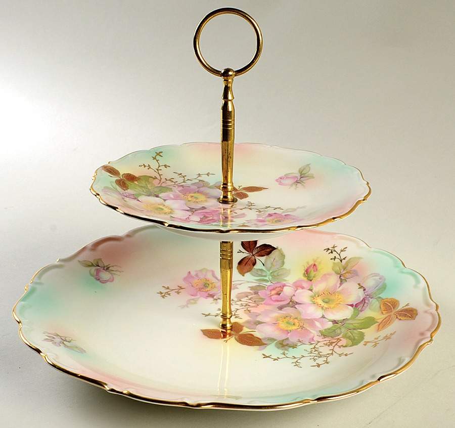 Wild Rose (Scallop, Rim, Embossed) 2 Tiered Serving Tray (Dinner & Salad Plate) by Schumann - Bavaria-1
