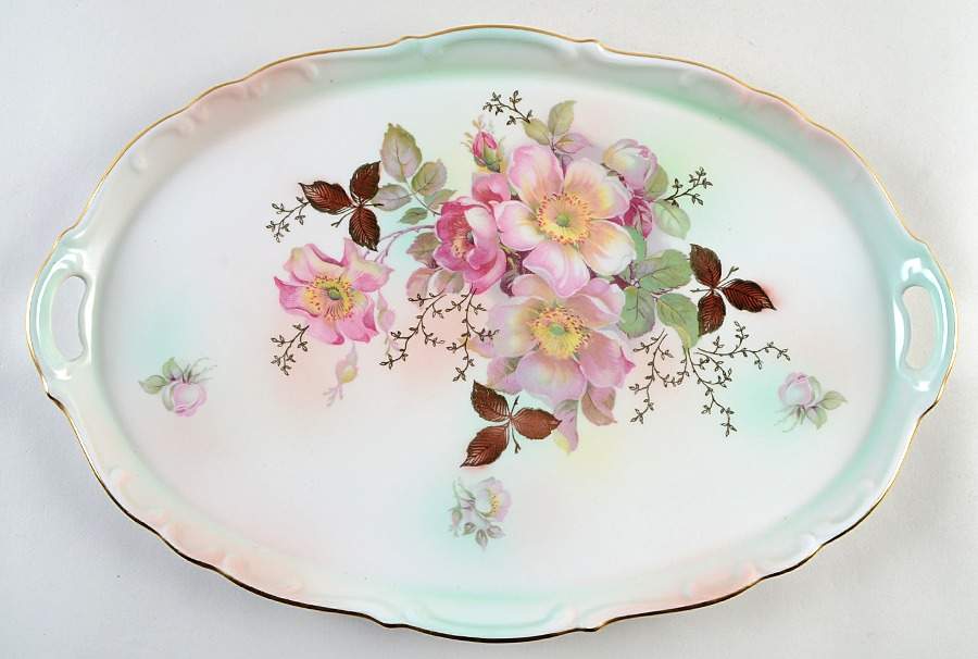 Wild Rose (Scallop, Rim, Embossed) 16" Handled Tray by Schumann - Bavaria-1
