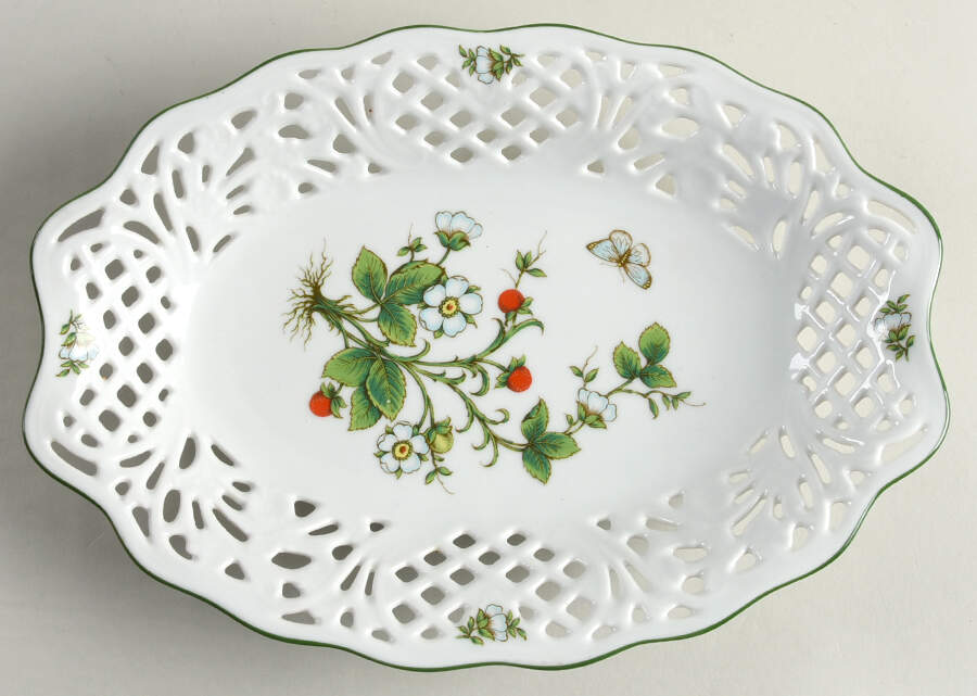 Wild Strawberry 10" Pierced Oval Bowl by Schumann - Bavaria-1