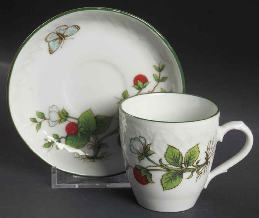 Wild Strawberry Flat Demitasse Cup & Saucer Set by Schumann - Bavaria-1