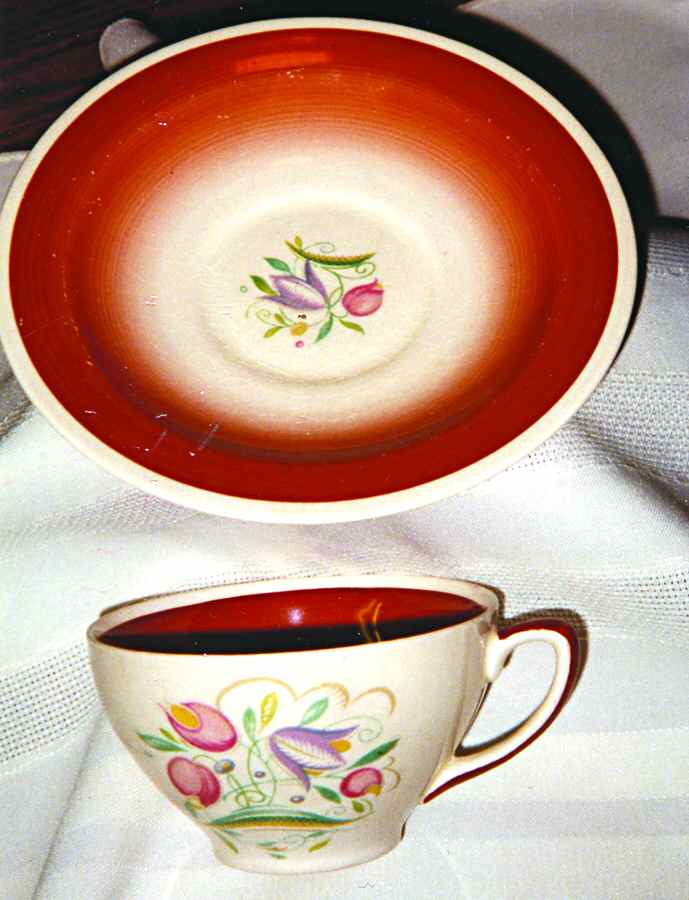 Dresden Spray Rust Flat Cup & Saucer Set by Susie Cooper-1