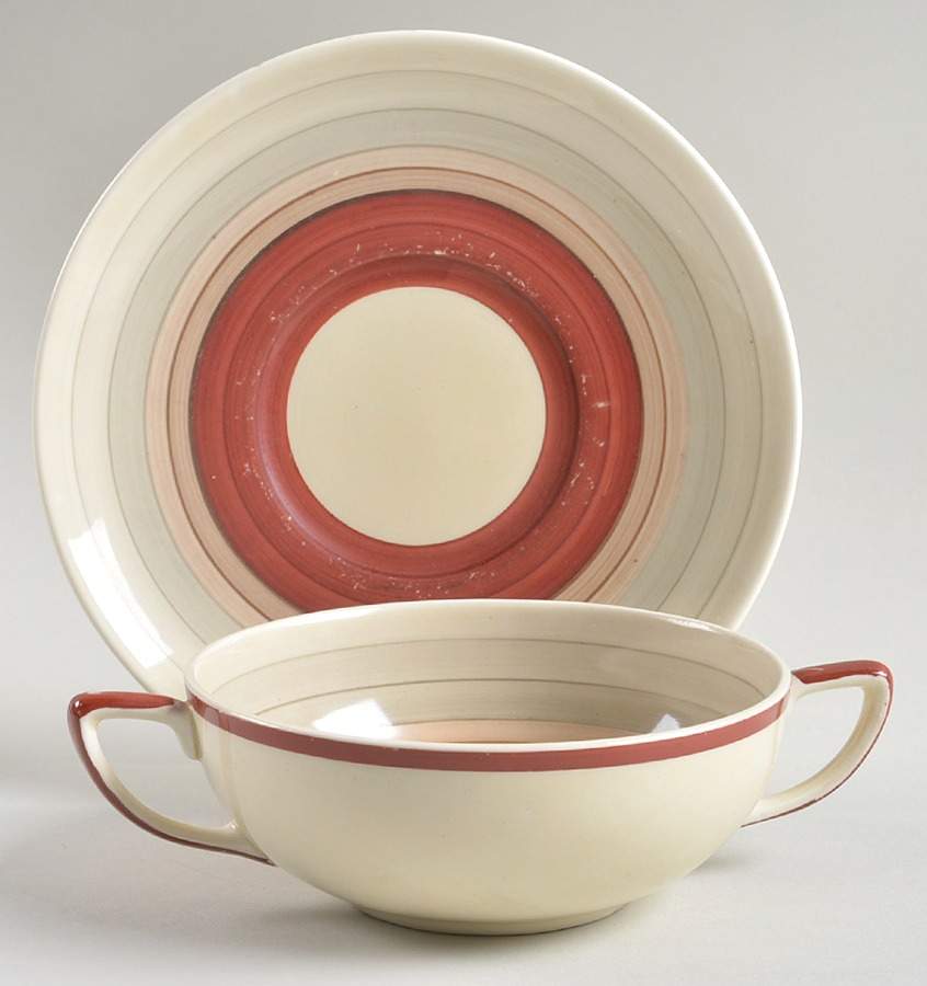 Wedding Ring Flat Cream Soup Bowl & Saucer Set by Susie Cooper-1