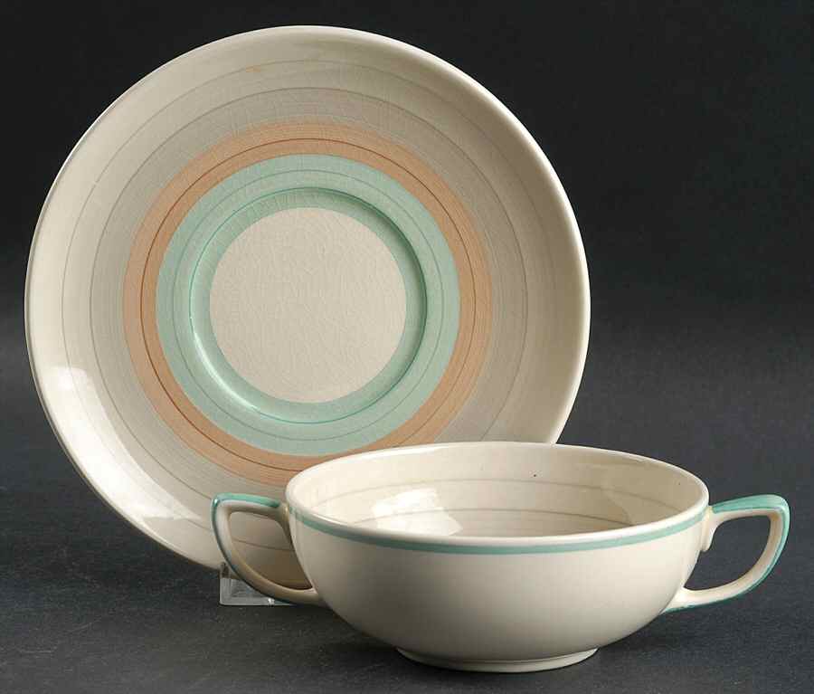 Wedding Ring Flat Cream Soup Bowl & Saucer Set by Susie Cooper-1