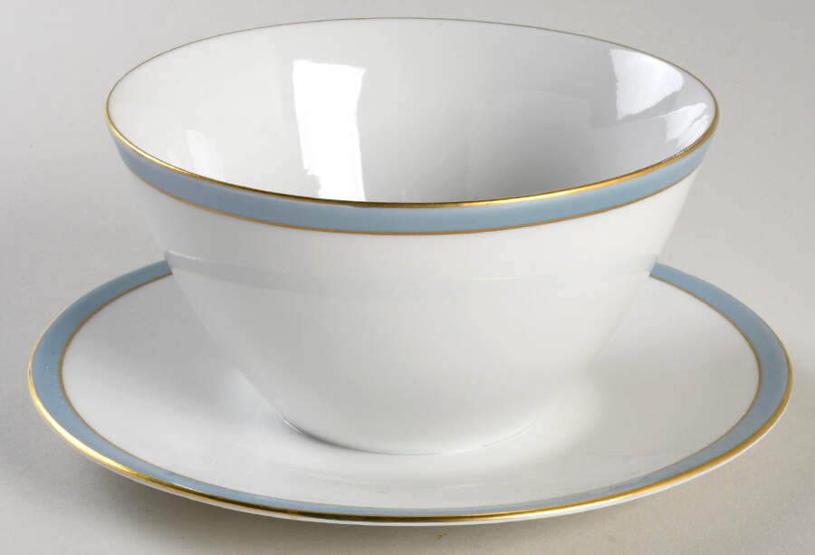 Spring Blue Gravy Boat with Attached Underplate by Scherzer-1