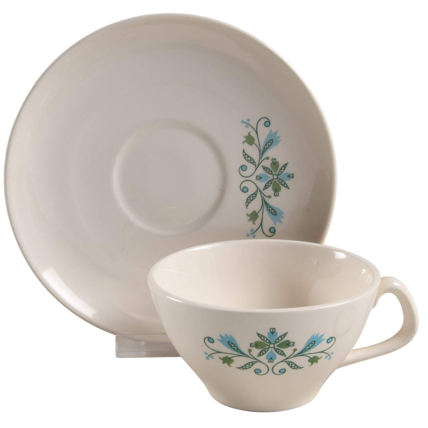 Blue Leaf Flat Cup & Saucer Set by Sears-1