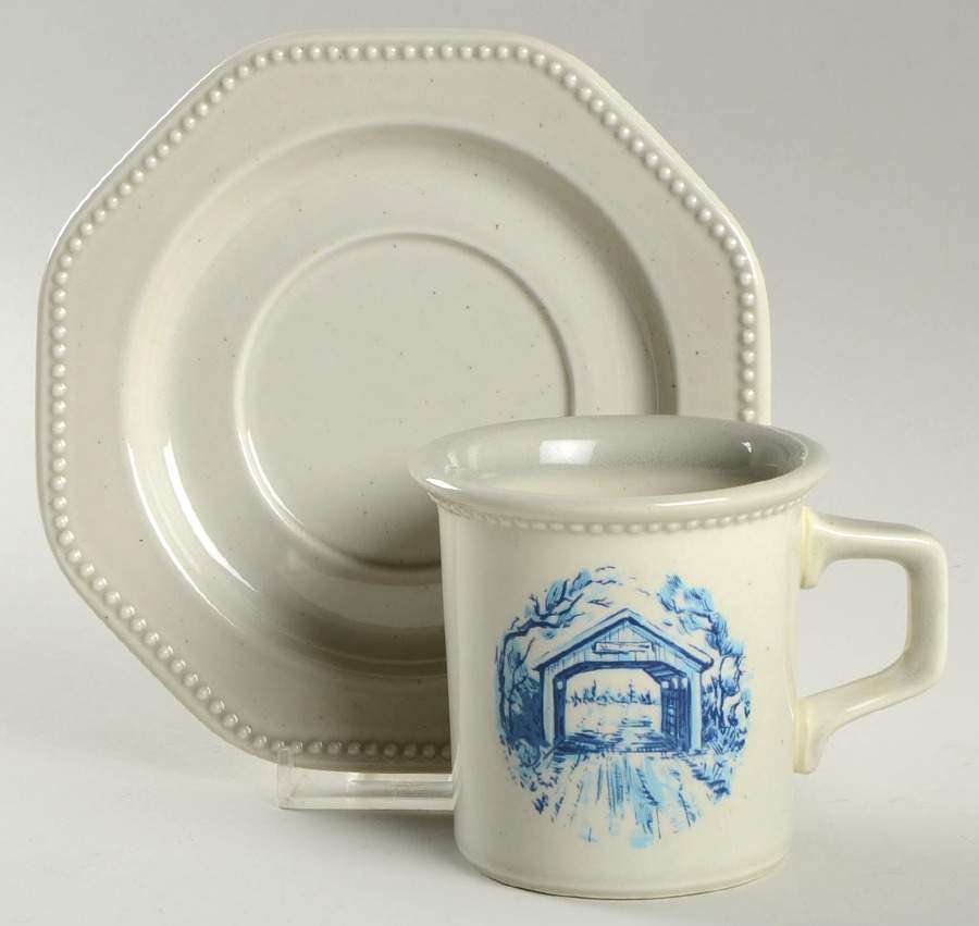 Covered Bridges Flat Cup & Saucer Set by Sears-1