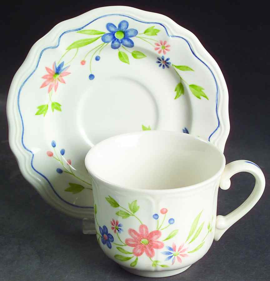 Country French Flat Cup & Saucer Set by Sears-1