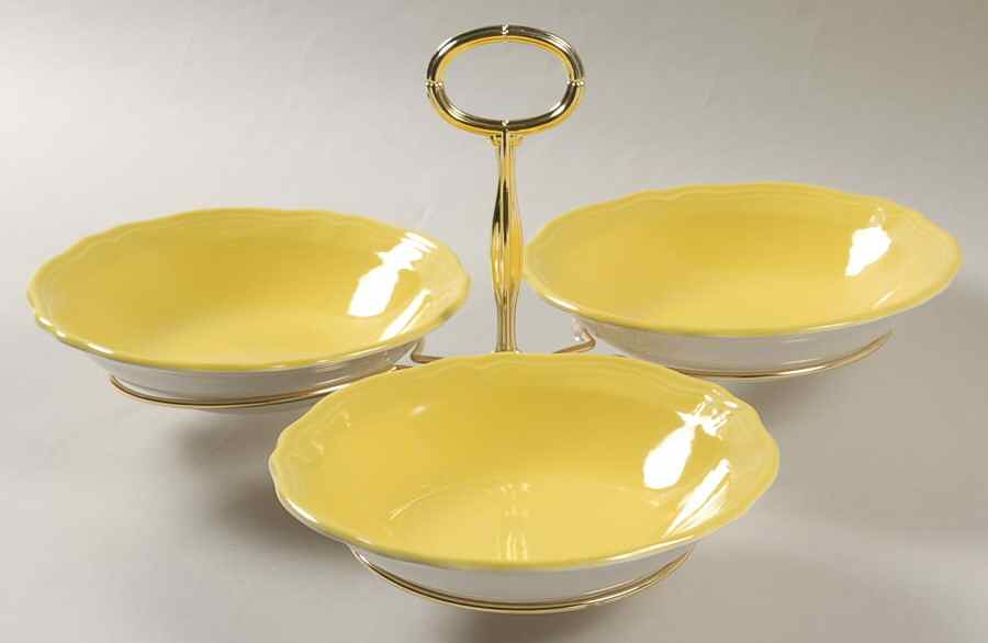 Federalist Lemon Yellow (4236) 7" x 12" 3-Part Relish & Metal Stand (CERC) HC by Sears-1