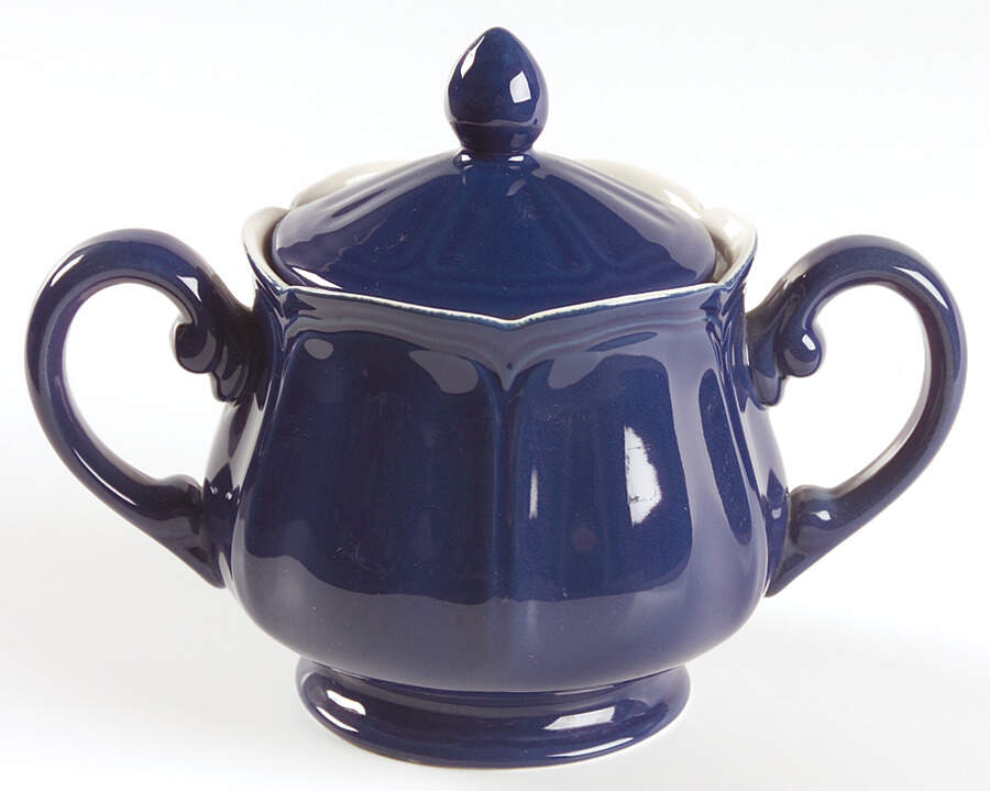 Lancaster Calico Blue Sugar Bowl & Lid by Sears-1