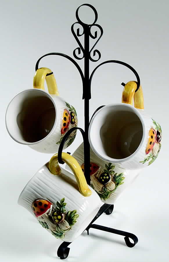 Merry Mushroom Mug Tree & 4 Mugs by Sears-1