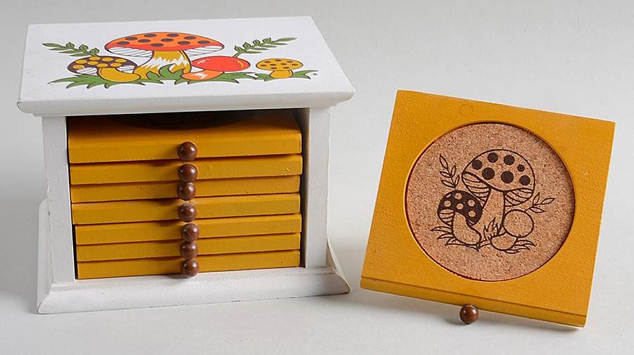 Merry Mushroom Coaster Set - 9 Piece (8 Coasters & Square Box) by Sears-1