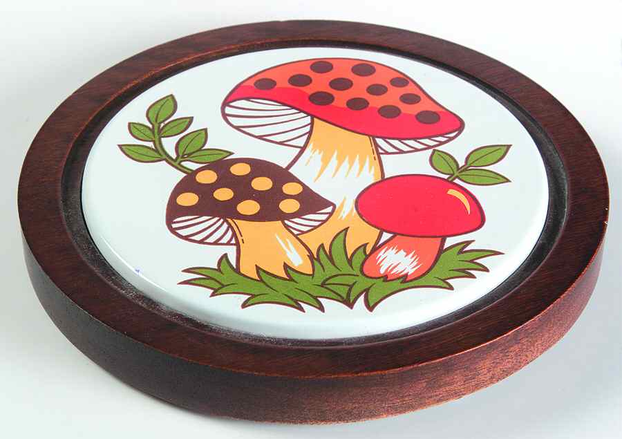 Merry Mushroom Round Wood Trivet by Sears-1