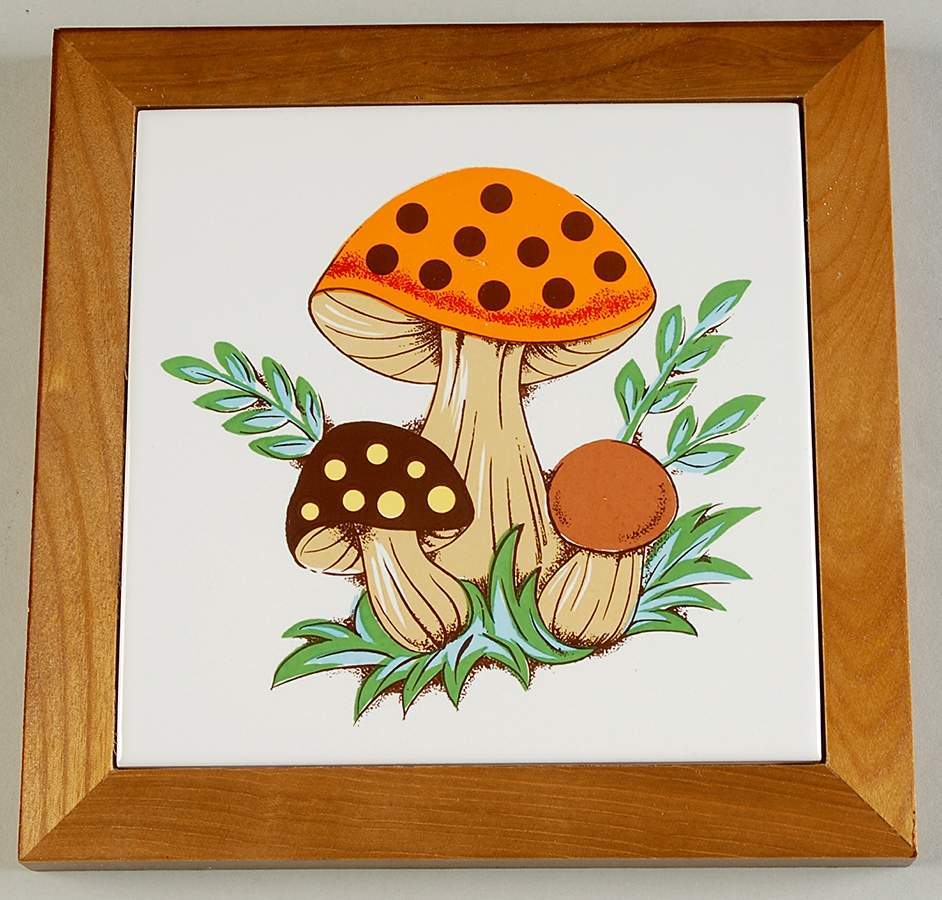 Merry Mushroom Wood Frame Trivet by Sears-1