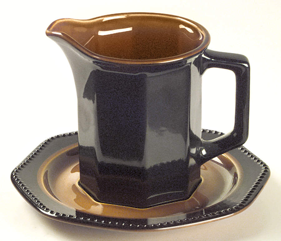 Octagon Amber Gravy Boat & Underplate by Sears-1