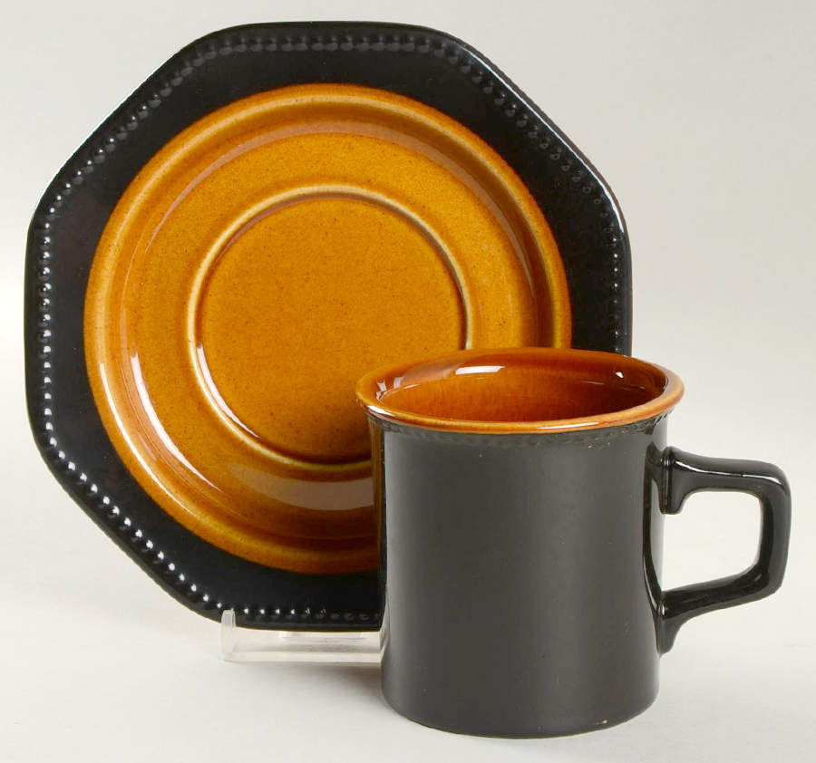 Octagon Amber Flat Cup & Saucer Set by Sears-1