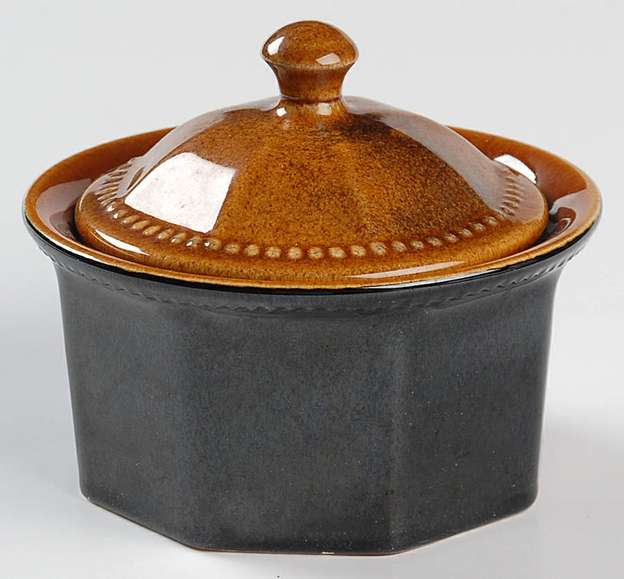 Octagon Amber Sugar Bowl & Lid by Sears-1