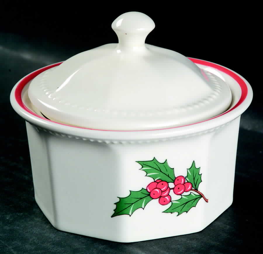 Octagon Holiday Sugar Bowl & Lid by Sears-1