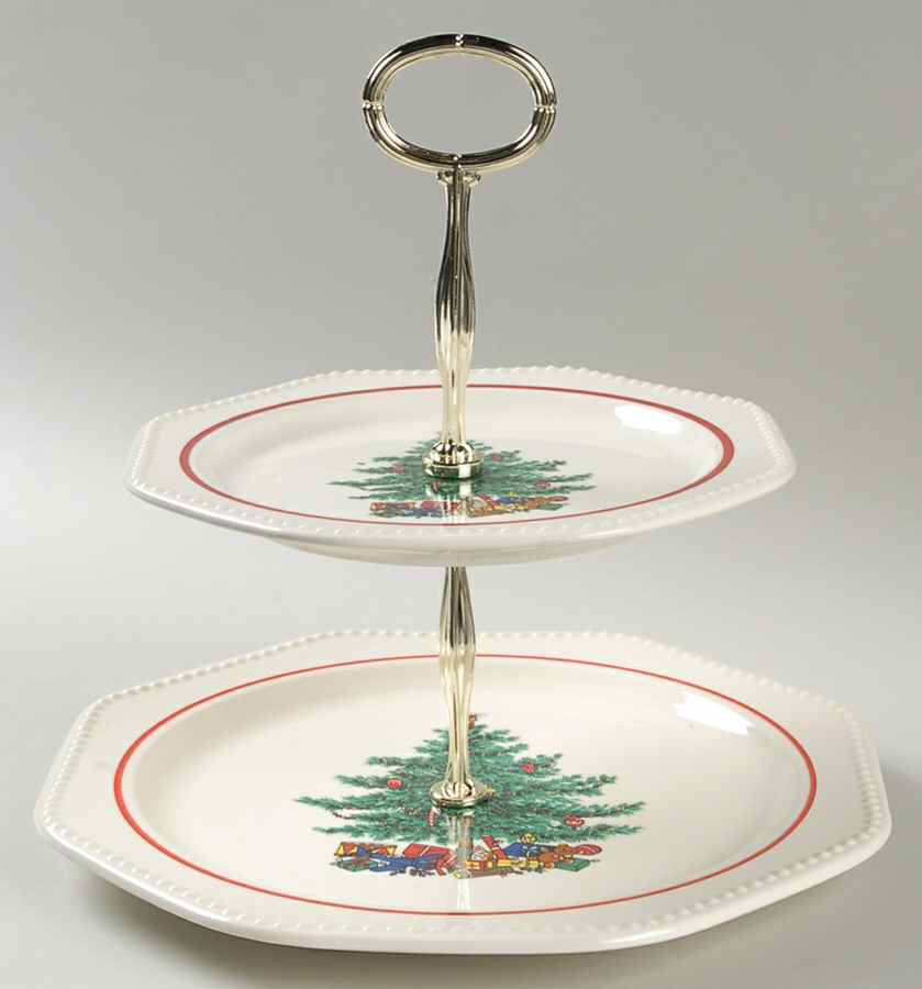 Octagon Holiday 2 Tiered Serving Tray (Dinner & Salad Plate) by Sears-1