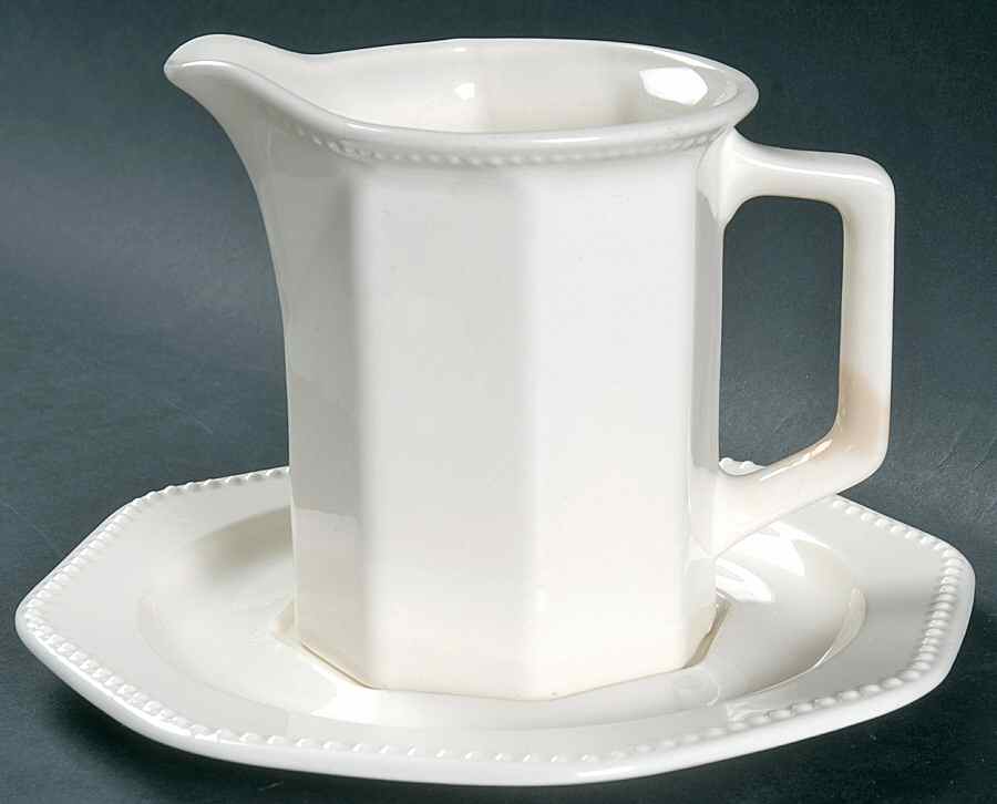 Octagon White Gravy Boat & Underplate by Sears-1