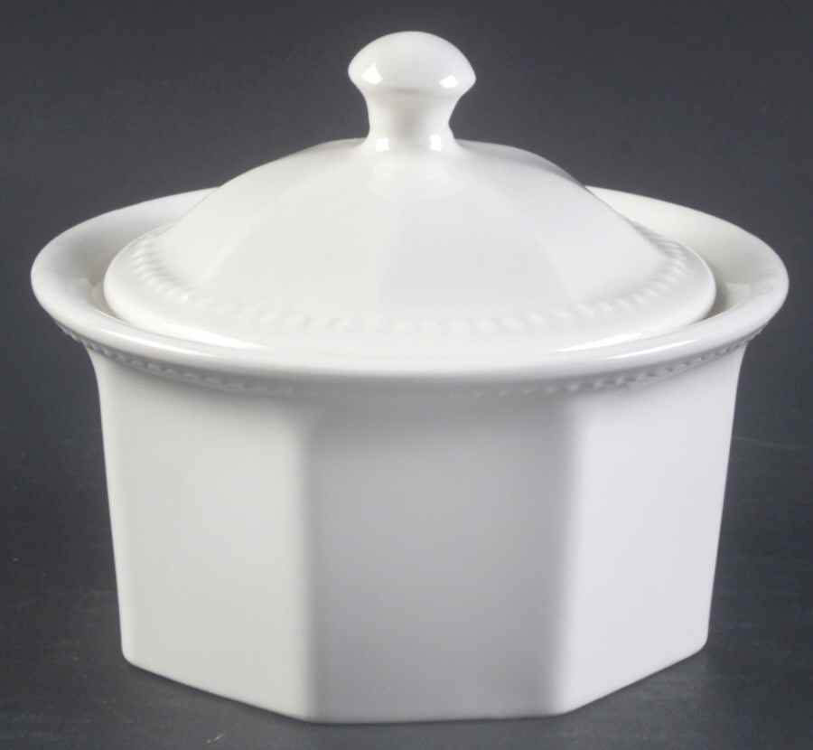 Octagon White Sugar Bowl & Lid by Sears-1