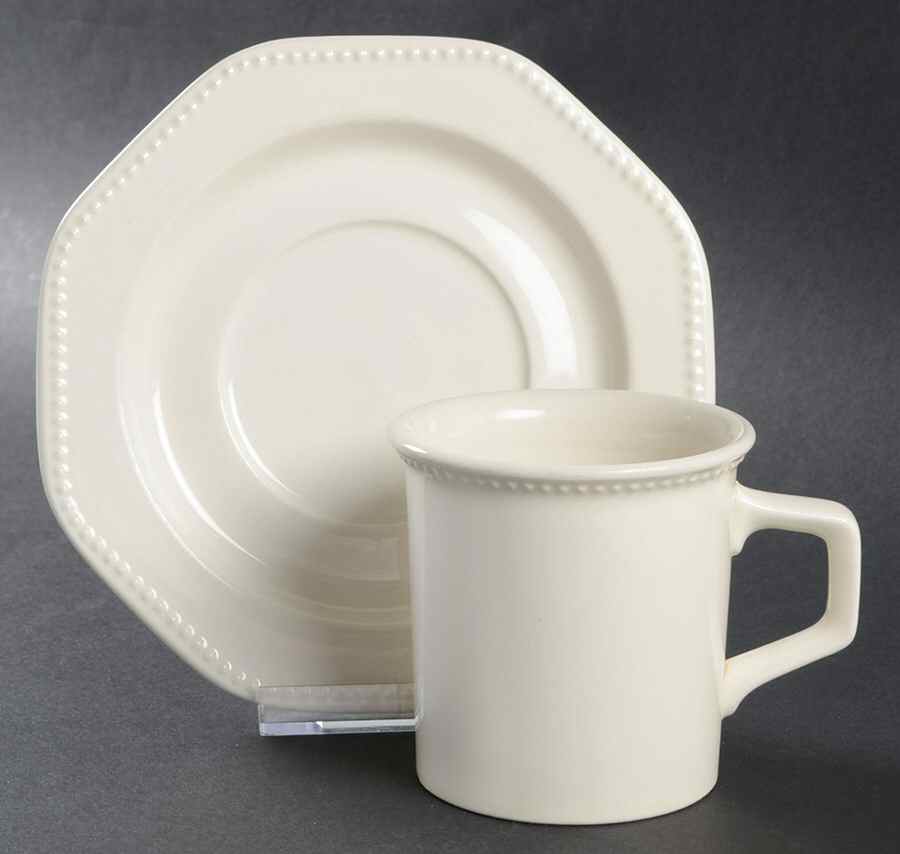 Octagon White Flat Cup & Saucer Set by Sears-1
