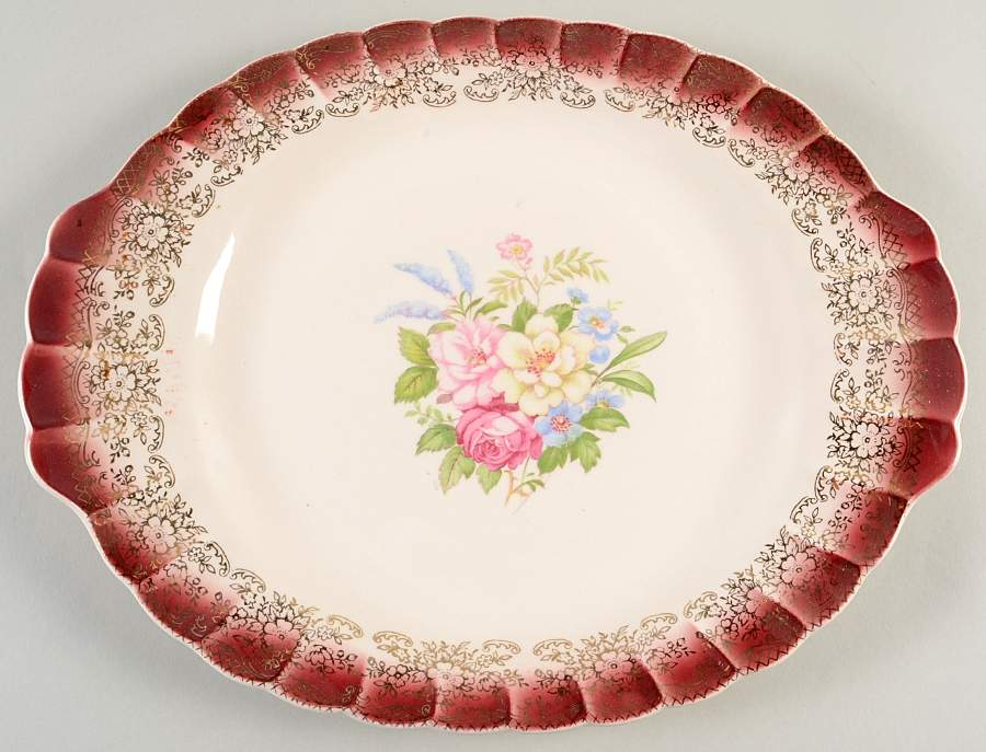 Arcadia Mandarin Maroon 13" Oval Serving Platter by Sebring Pottery-1