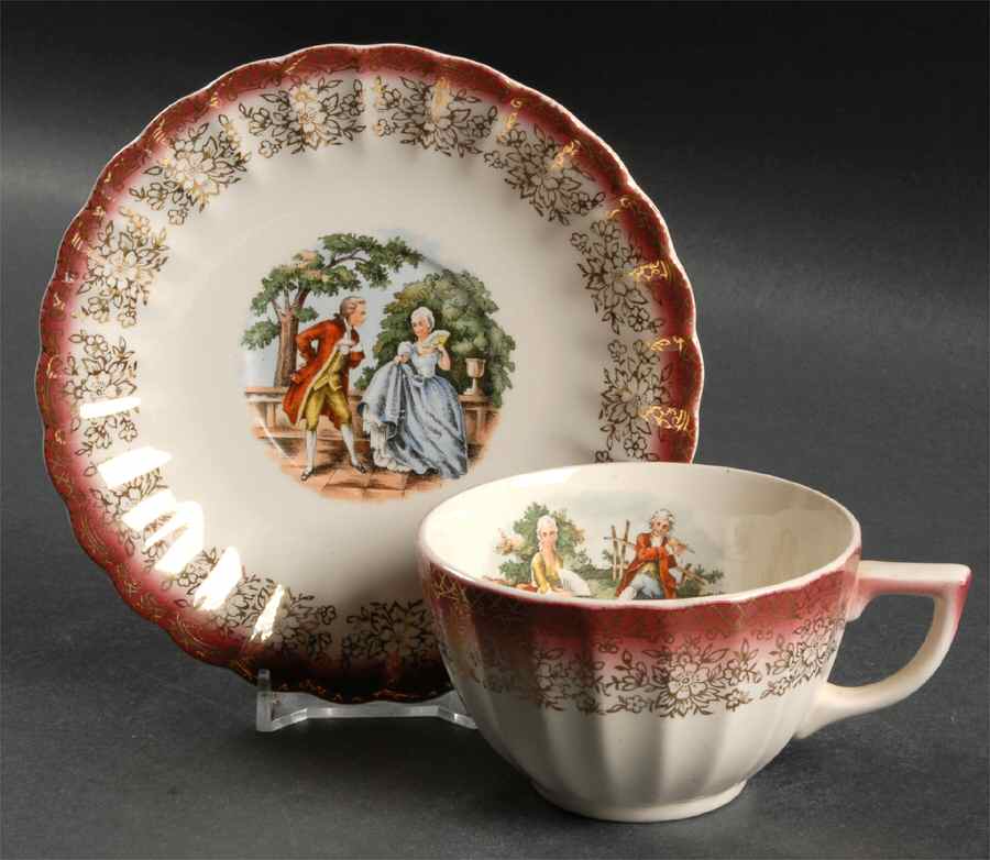Chantilly Mandarin Maroon Flat Cup & Saucer Set by Sebring Pottery-1
