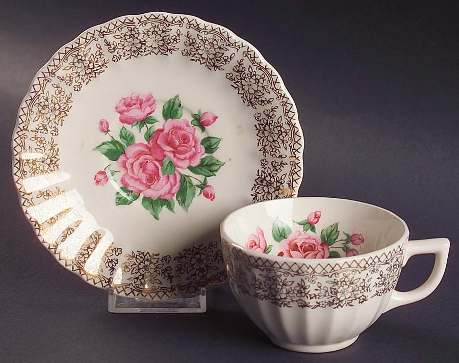 China Bouquet Flat Cup & Saucer Set by Sebring Pottery-1