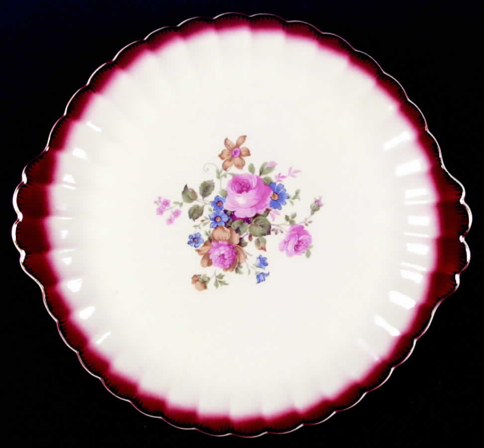 English Rose Maroon Handled Cake Plate by Sebring Pottery-1