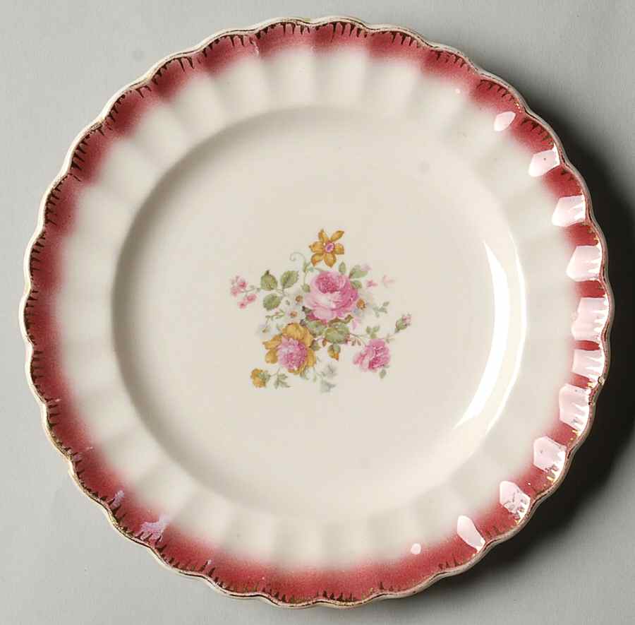 English Rose Maroon Salad Plate by Sebring Pottery-1