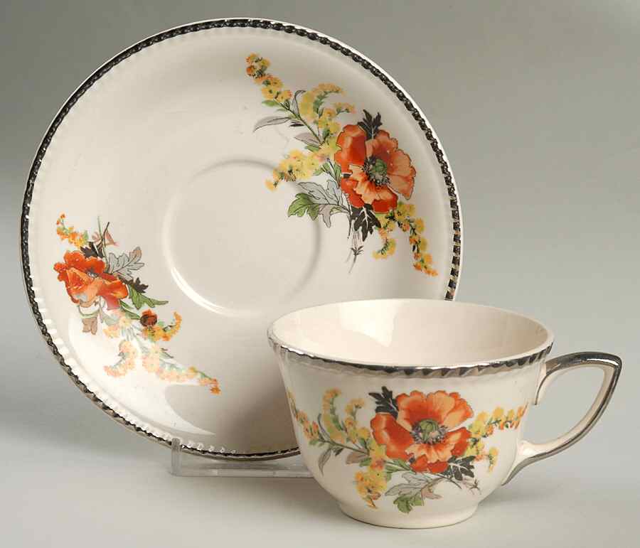 Goldenrod Poppy Flat Cup & Saucer Set by Sebring Pottery-1