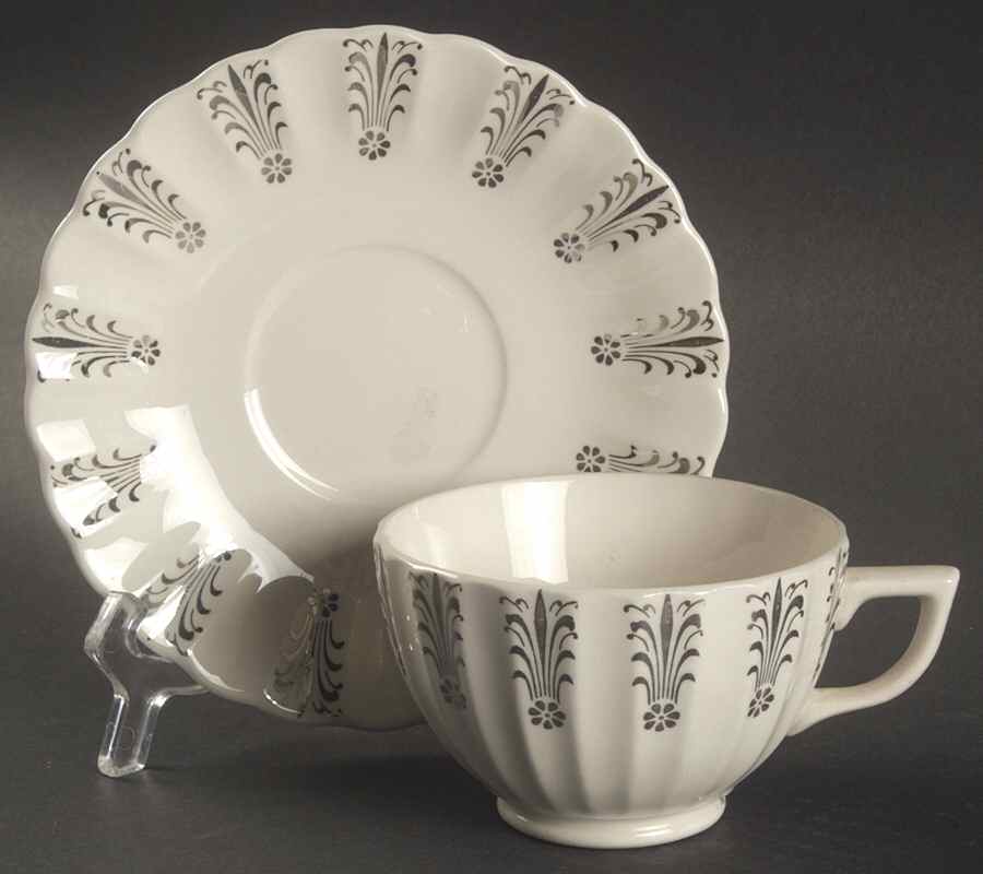 Iowa Platinum Footed Cup & Saucer Set by Sebring Pottery-1