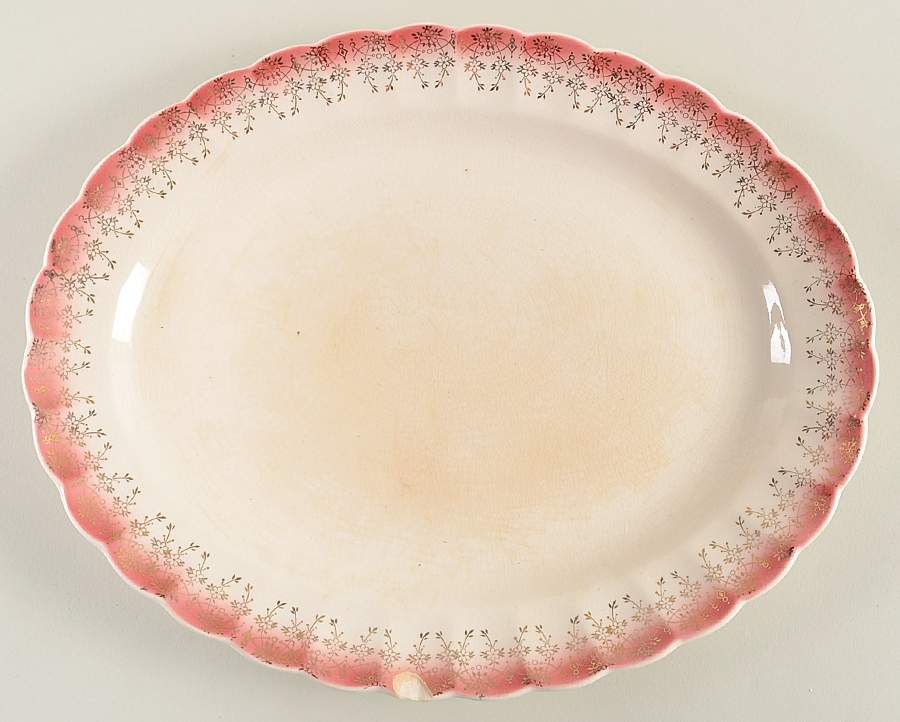 Tudor Gold Mandarin Maroon 11" Oval Serving Platter by Sebring Pottery-1