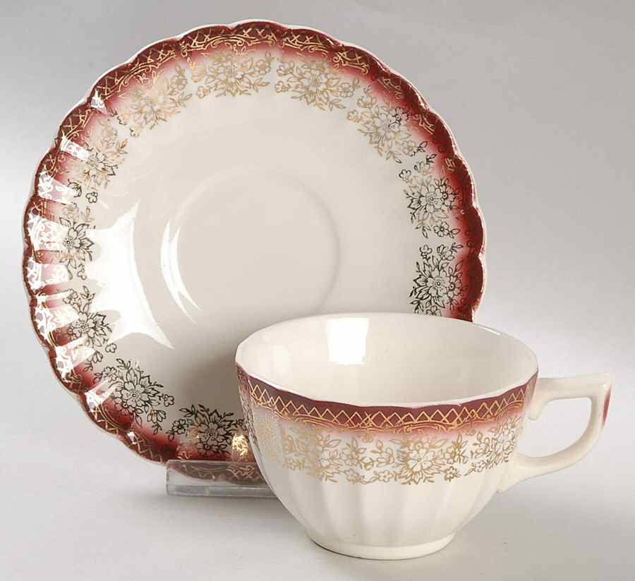 SEB34 Mandarin Maroon Flat Cup & Saucer Set by Sebring Pottery-1