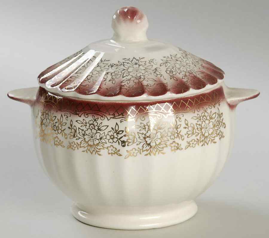 SEB34 Mandarin Maroon Sugar Bowl & Lid by Sebring Pottery-1