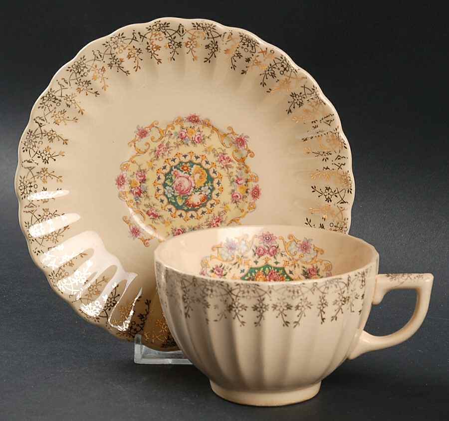 Melody (Fluted, Trojan) Footed Cup & Saucer Set by Sebring Pottery-1