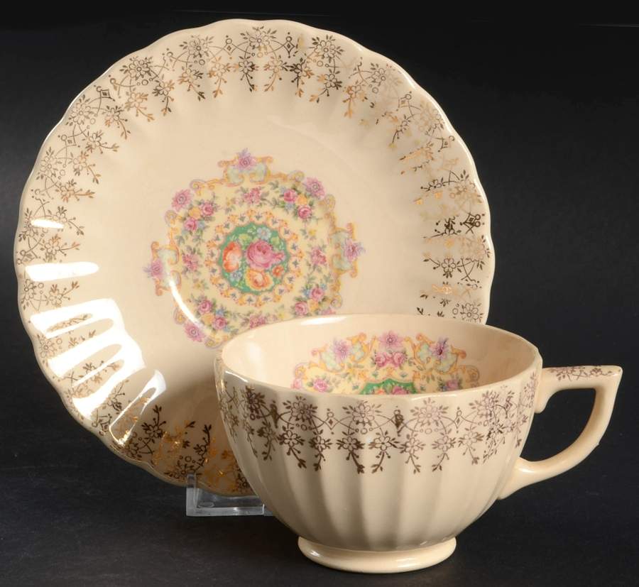 Melody (Fluted, Trojan) Flat Cup & Saucer Set by Sebring Pottery-1
