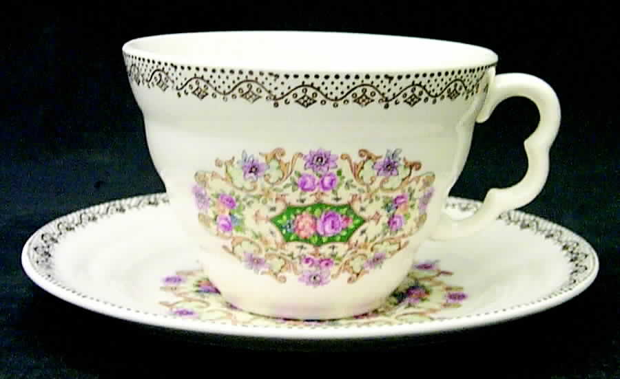 Melody (Smooth, Gold Dots On Rim) Flat Cup & Saucer Set by Sebring Pottery-1