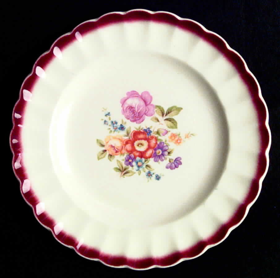 Meissen Rose Mandarin Maroon Dinner Plate by Sebring Pottery-1