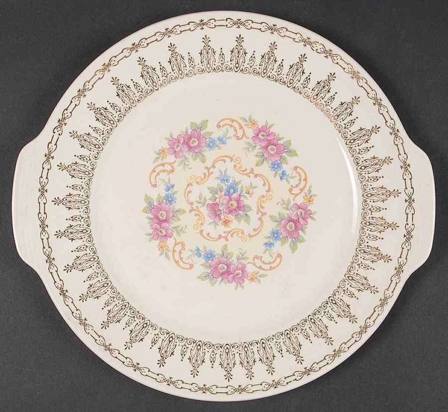 Rose Bower Handled Cake Plate by Sebring Pottery-1