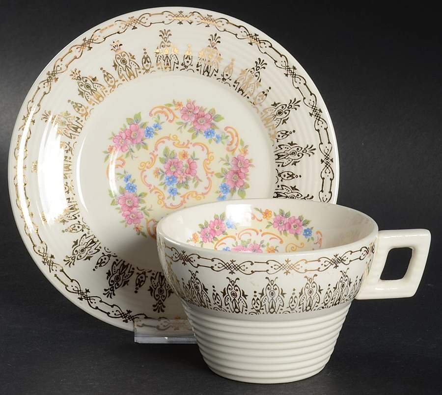 Rose Bower Flat Cup & Saucer Set by Sebring Pottery-1