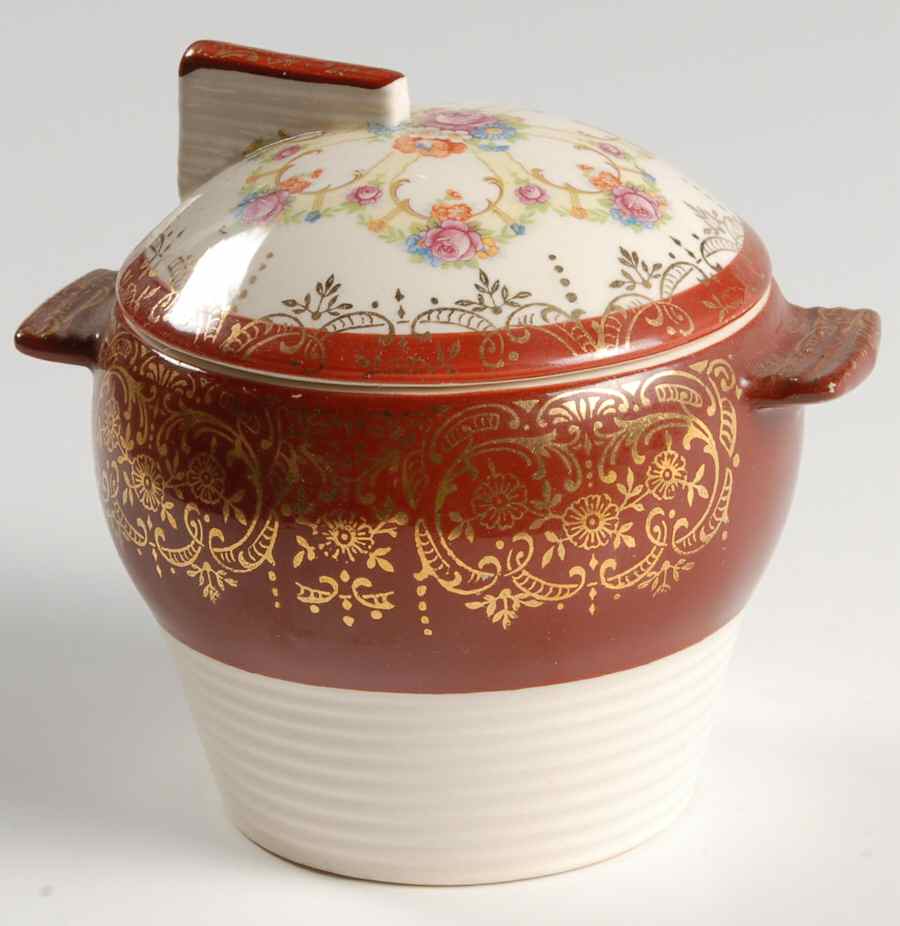 Royal Fortune Maroon Sugar Bowl & Lid by Sebring Pottery-1