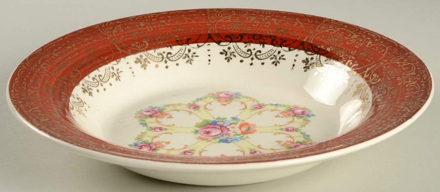 Royal Fortune Maroon Rim Soup Bowl by Sebring Pottery-1
