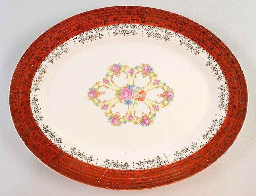 Royal Fortune Maroon 13" Oval Serving Platter by Sebring Pottery-1