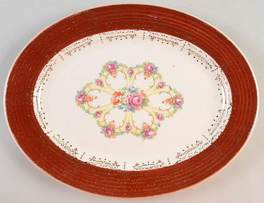 Royal Fortune Maroon 11" Oval Serving Platter by Sebring Pottery-1