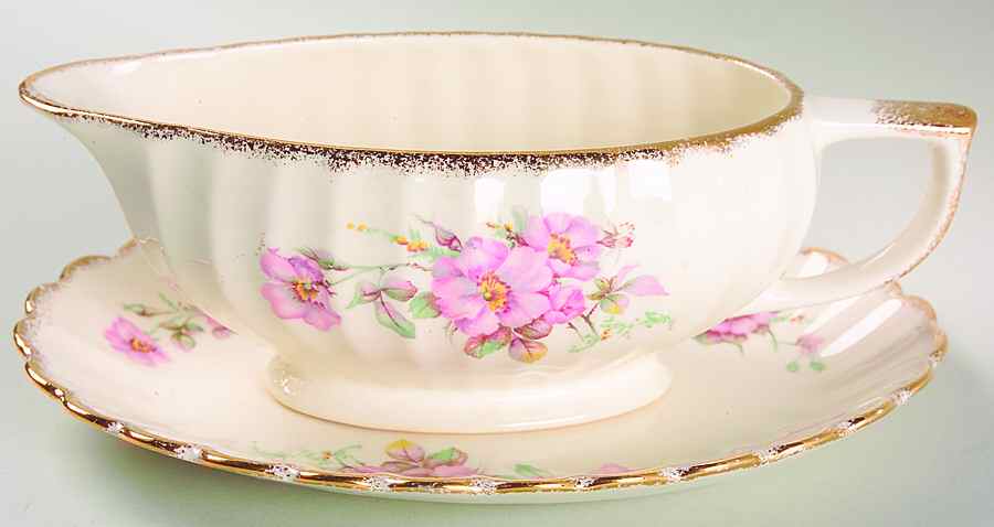 Wild Rose Gravy Boat & Underplate/Relish by Sebring Pottery-1