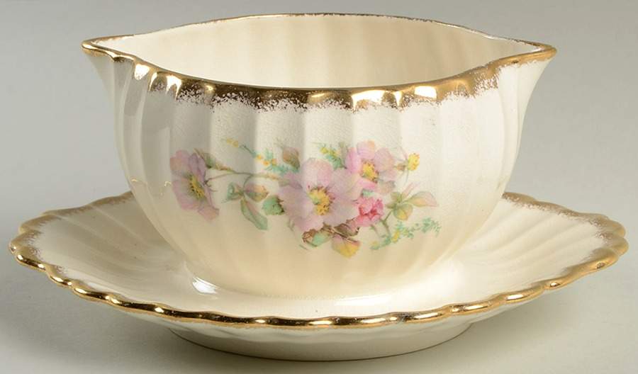 Wild Rose Gravy Boat with Attached Underplate by Sebring Pottery-1