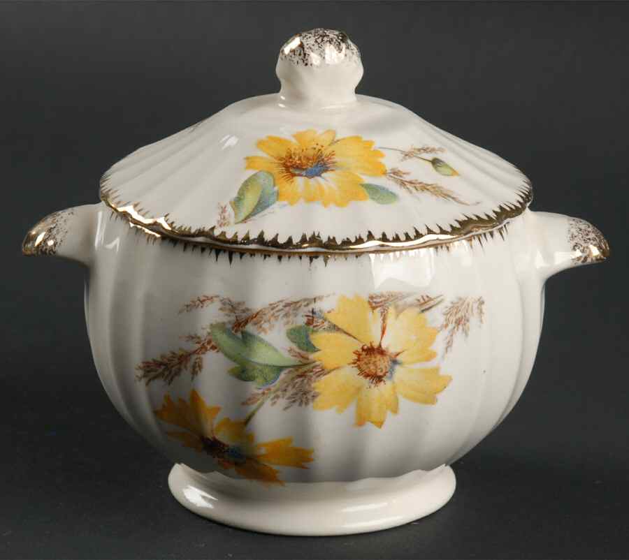 Yellow Daisy Sugar Bowl & Lid by Sebring Pottery-1