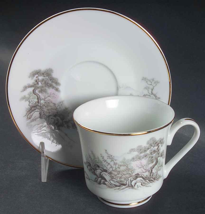 Sansui Footed Cup & Saucer Set by Seizan-1
