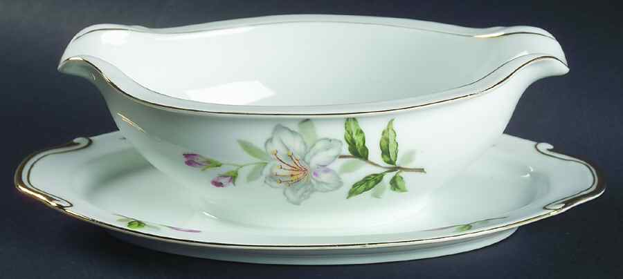 Azalea Gravy Boat with Attached Underplate by Seyei Toki Co-1